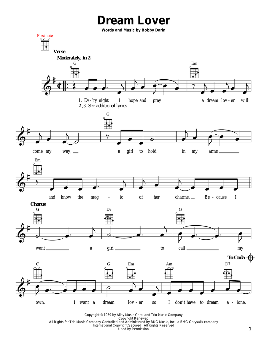 Dream Lover Dream Lover Ukulele scores gallery preview page 1