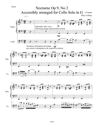 Nocturne, Op. 9, No. 2 for Cello Solo & Piano Score
