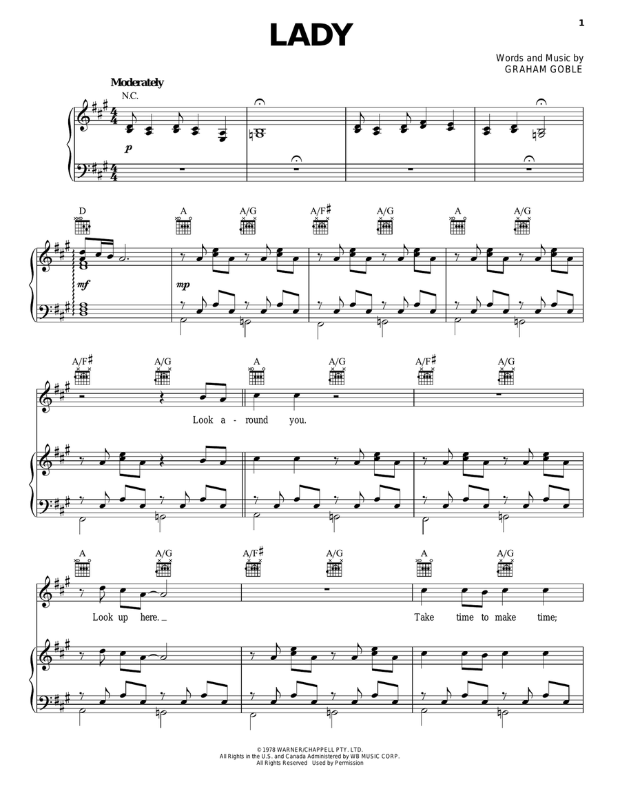 Lady Piano, Vocal, Guitar scores gallery preview page 1