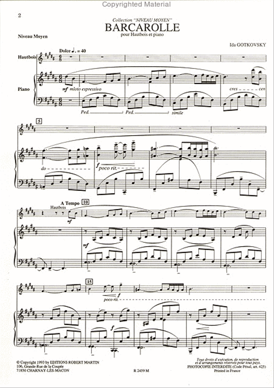 Barcarolle, pour hautbois Piano Accompaniment scores gallery preview page 2