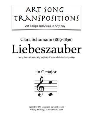 Book cover for CLARA SCHUMANN: Liebeszauber, Op. 13 no. 3 (transposed to C major)