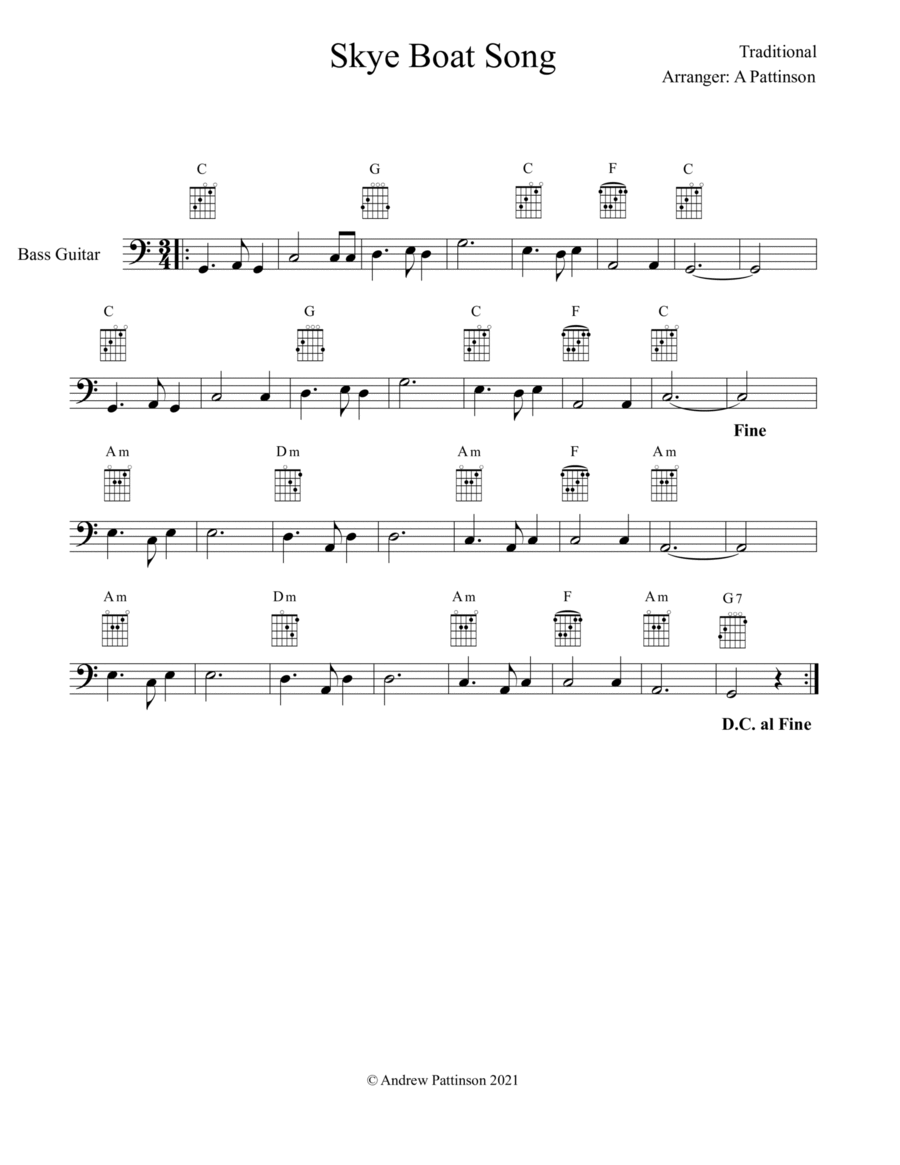 Skye Boat song for Easy Bass. image number null