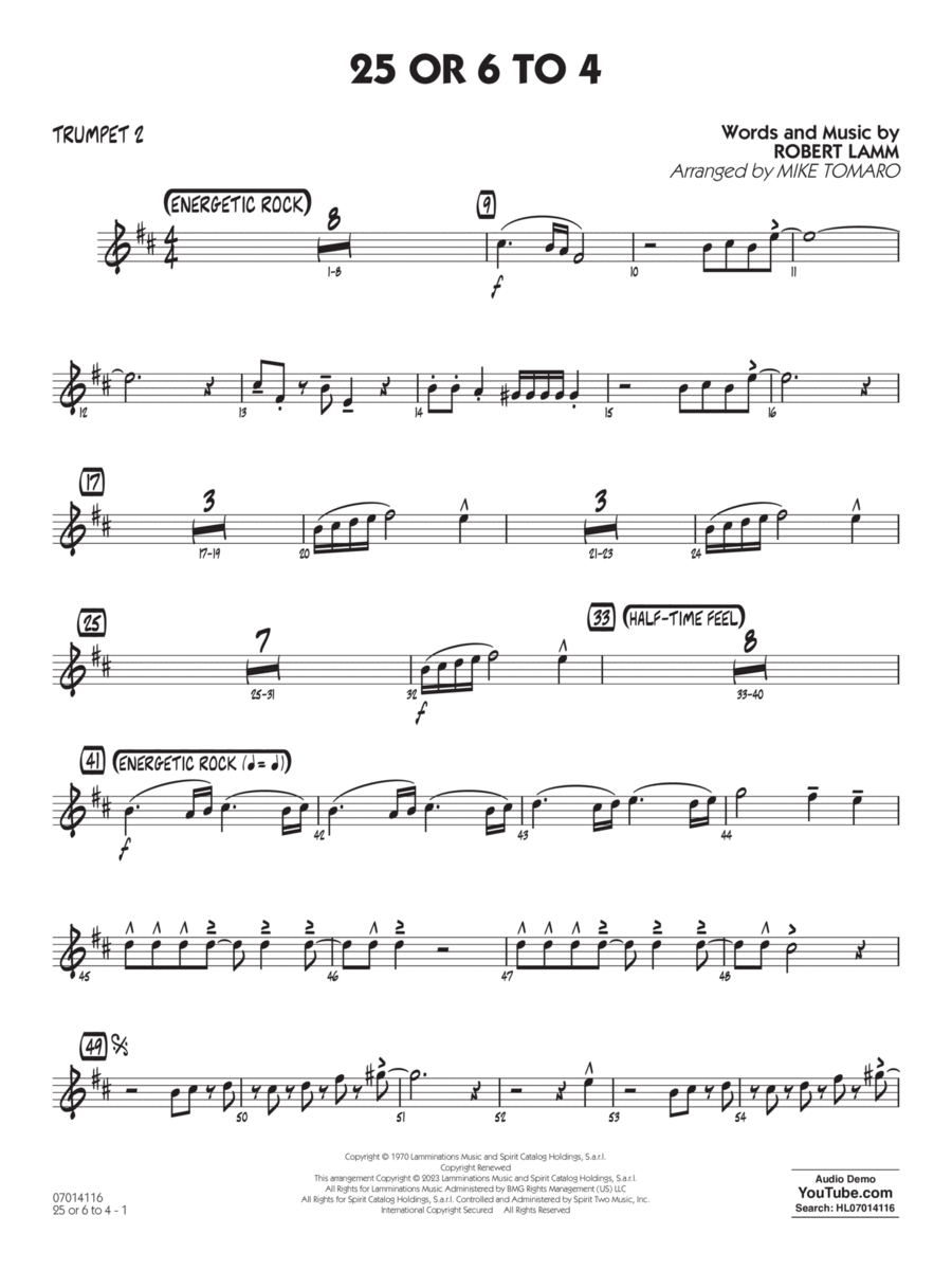 25 Or 6 To 4 (arr. Mike Tomaro) - Trumpet 2 Jazz Ensemble scores gallery preview page 1