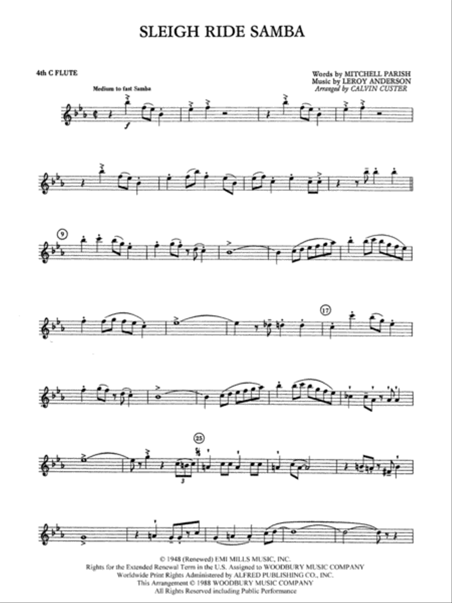 Sleigh Ride Samba: 4th Flute Flute scores gallery preview page 1