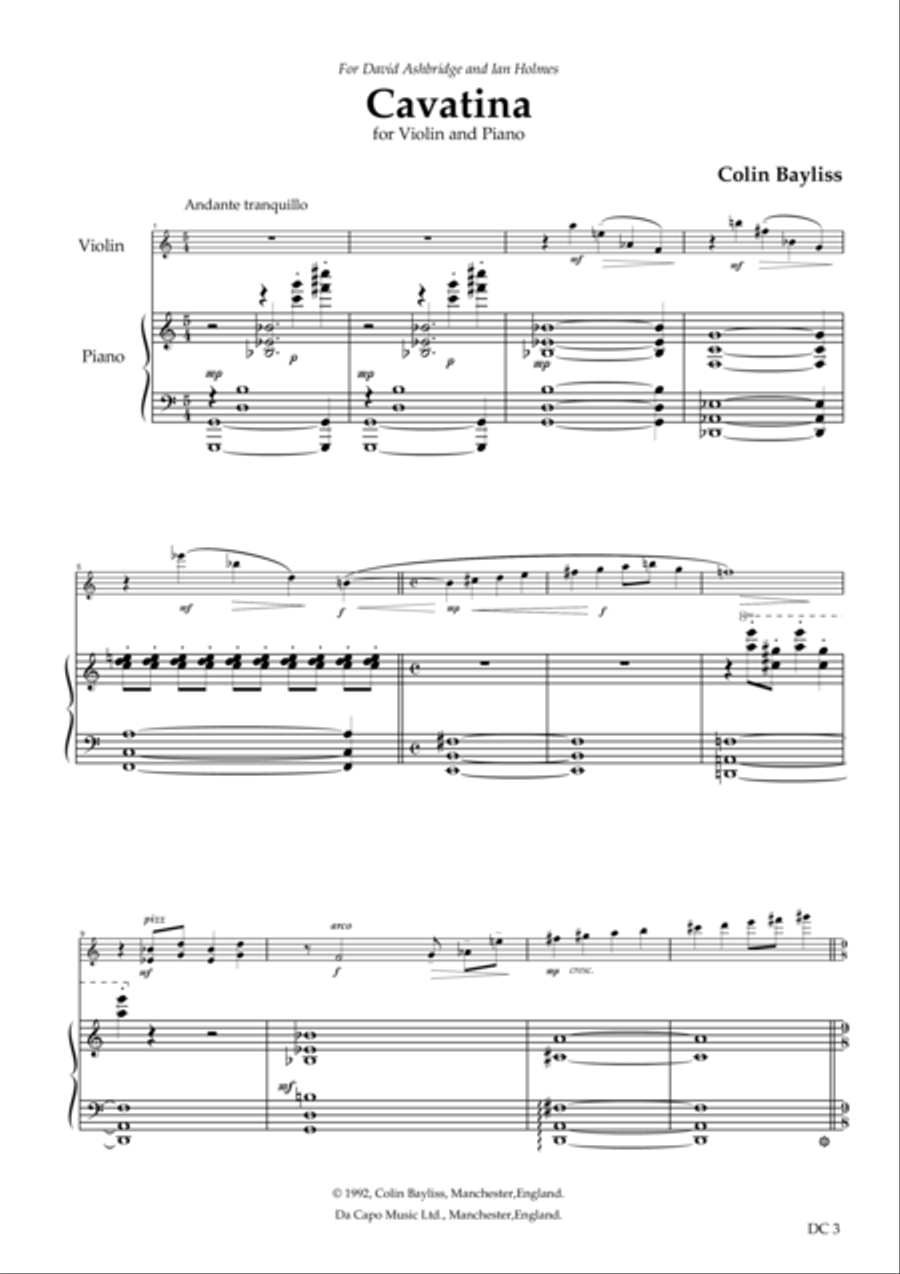Cavatina for violin and piano Violin Solo scores gallery preview page 1