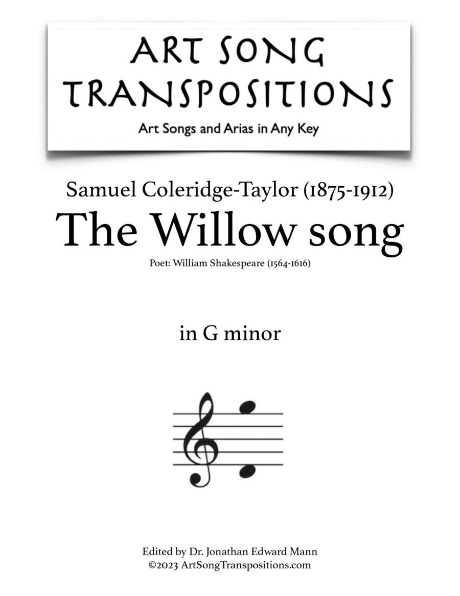 COLERIDGE-TAYLOR: The Willow song (transposed to G minor) Voice scores gallery preview page 1