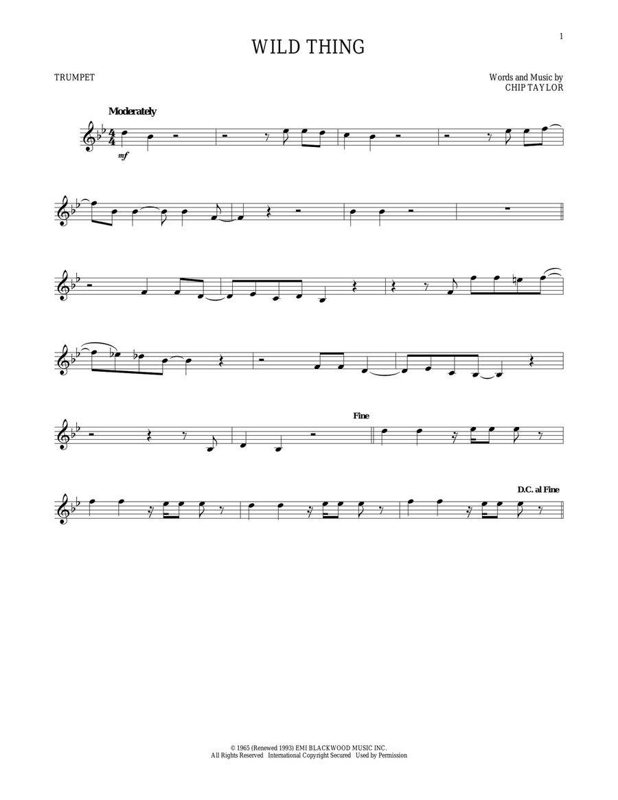 Wild Thing Trumpet Solo scores gallery preview page 1