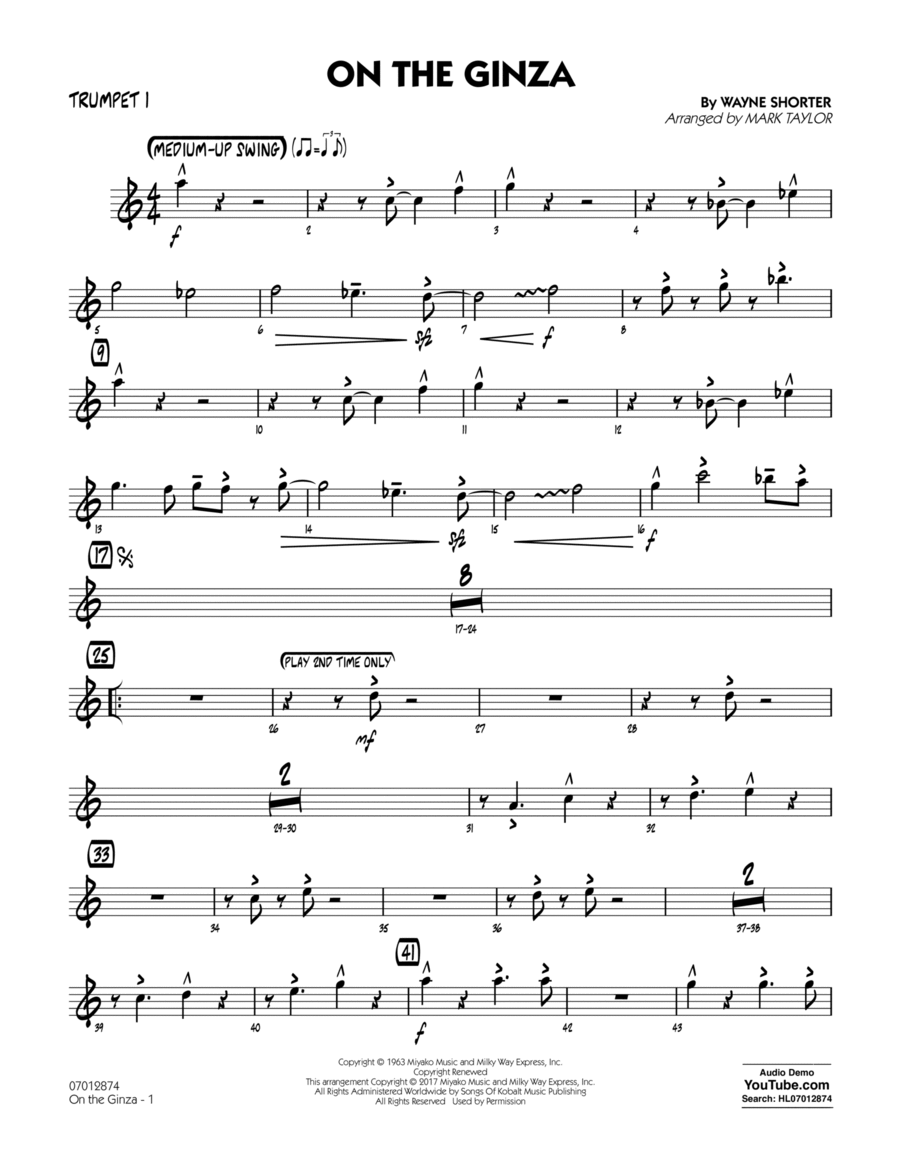 On The Ginza - Trumpet 1 On The Ginza - Trumpet 1 Trumpet scores gallery preview page 1