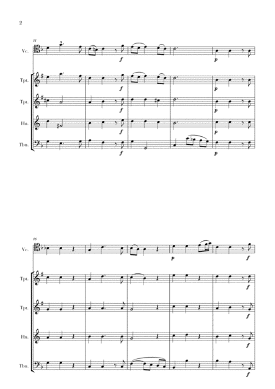Haendel - Lascia ch’io pianga (for Cello and Brass Quartet) Brass Quartet scores gallery preview page 2