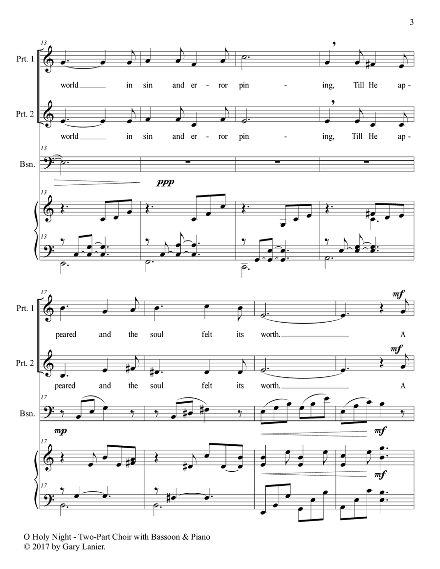 O HOLY NIGHT (Two-Part Choir for Treble Voices with Bassoon & Piano - Score & Parts included) 2-Part scores gallery preview page 4