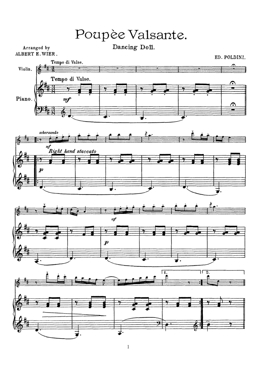 Poldini Poupee valsante (Dancing doll), for Violin & Piano, VN004 Violin Solo scores gallery preview page 1