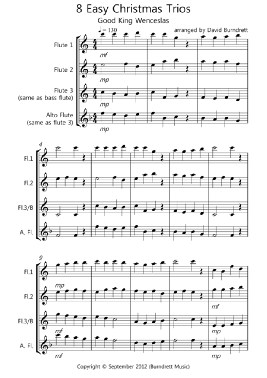 8 Easy Christmas Trios for Flute Flute Solo scores gallery preview page 1