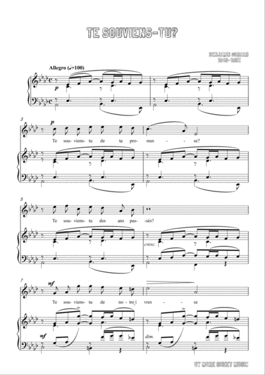 Godard-Te souviens-tu in A flat Major,for Voice and Piano Voice Solo scores gallery preview page 3