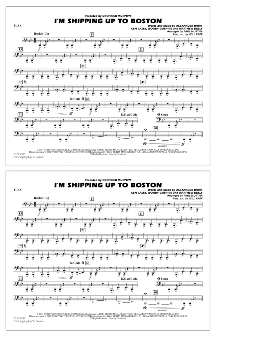 I'm Shipping Up To Boston - Tuba Marching Band scores gallery preview page 1