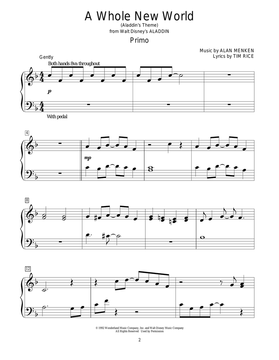 A Whole New World (from Aladdin) Piano Duet scores gallery preview page 2