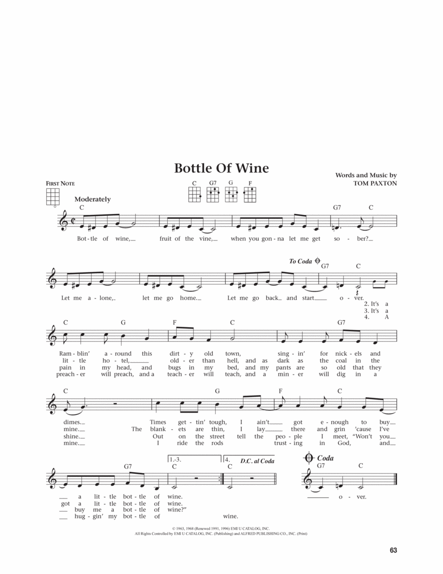 Bottle Of Wine (from The Daily Ukulele) (arr. Jim Beloff) Ukulele scores gallery preview page 1