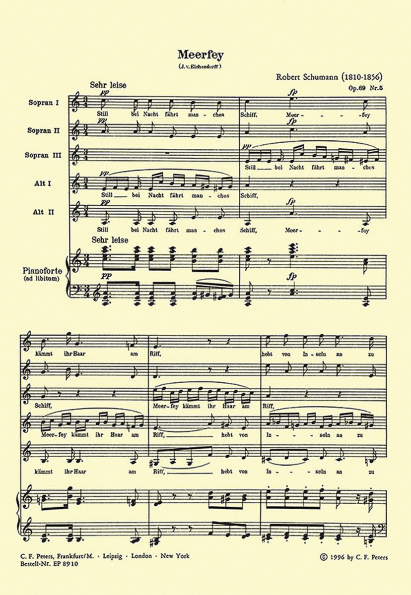 Meerfey Op. 6 No. 5 for SSSAA Choir and Piano