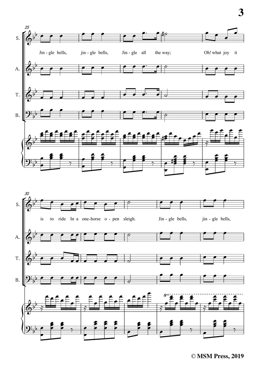 Pierpont-Jingle Bells(The One Horse Open Sleigh),in B flat Major,for Quatre Chorales 4-Part scores gallery preview page 5