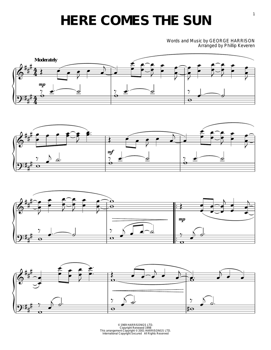 Here Comes The Sun (arr. Phillip Keveren) Piano Solo scores gallery preview page 1
