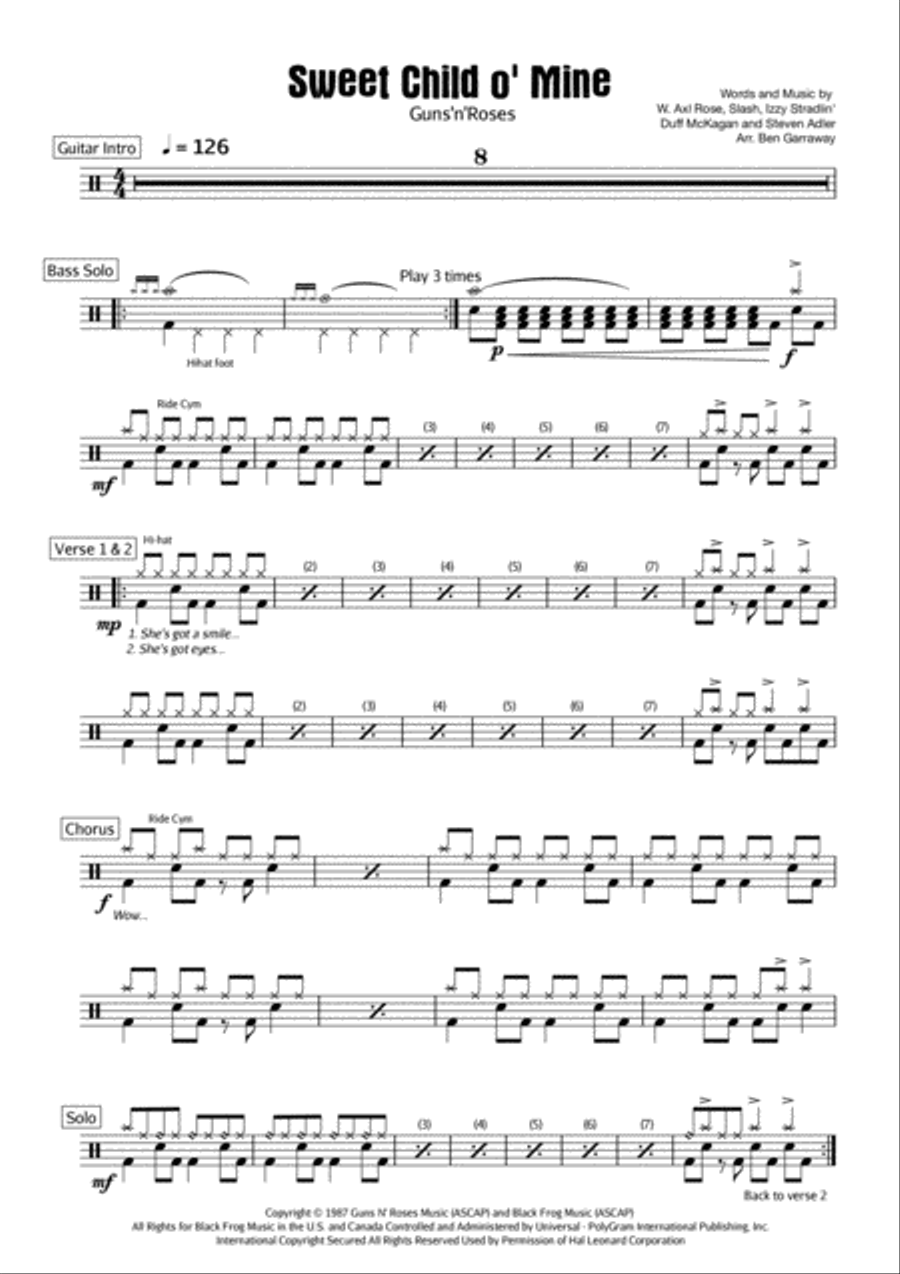 Sweet Child O' Mine Drum Set scores gallery preview page 1