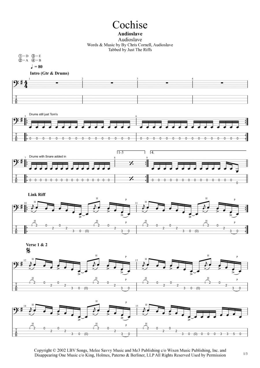 Cochise Bass Guitar scores gallery preview page 1