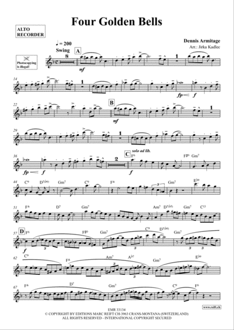 Four Golden Bells Alto Recorder scores gallery preview page 2