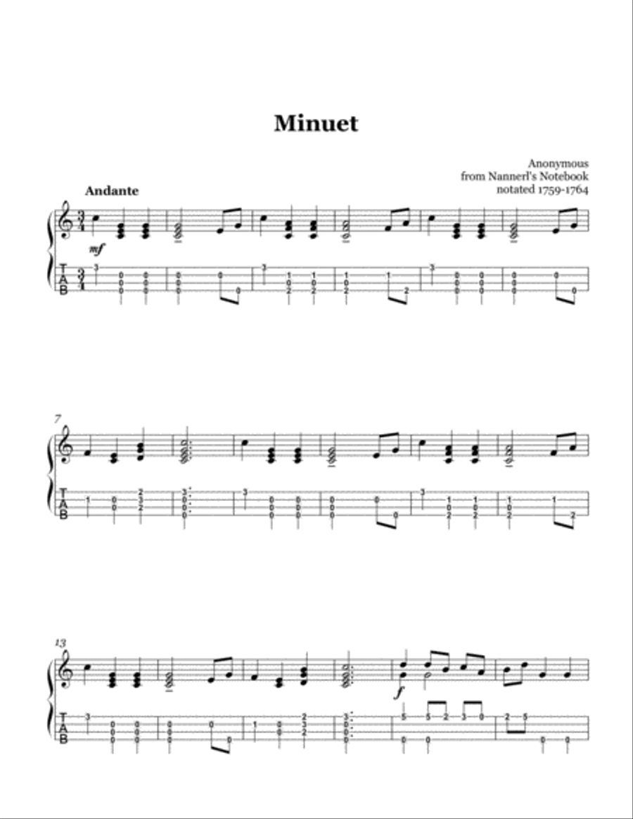 Nannerl's Minuet Ukulele scores gallery preview page 1