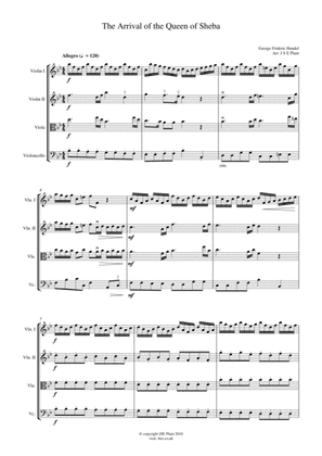 Handel: Arrival of The Queen of Sheba for String Quartet - Score and Parts
