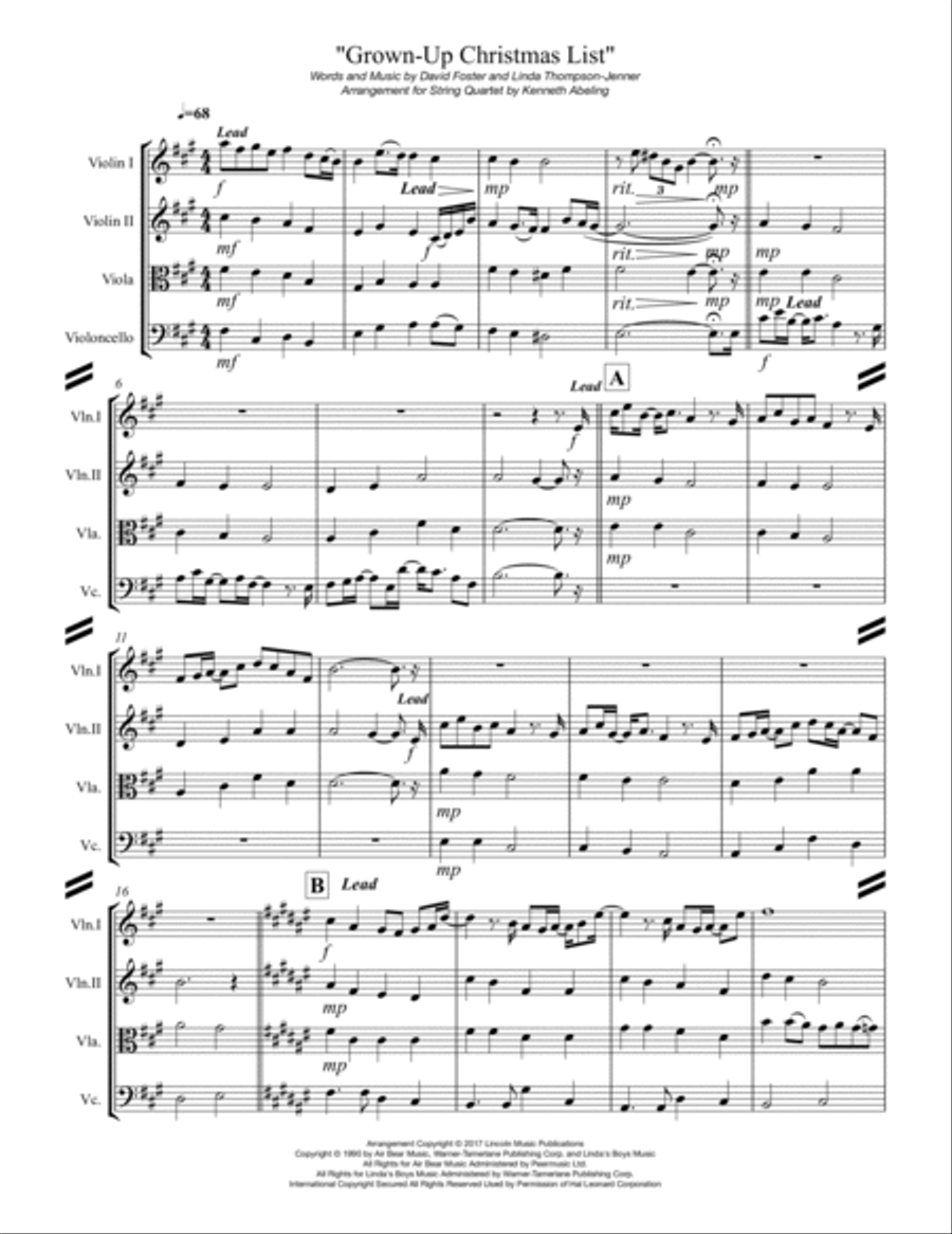 Grown-Up Christmas List String Quartet scores gallery preview page 2