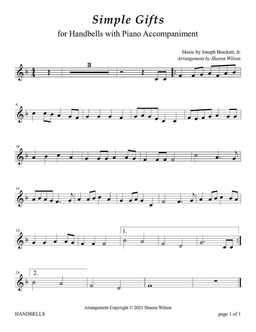 Simple Gifts (for One Octave Handbell Choir with Piano accompaniment) Handbell Choir scores gallery preview page 4
