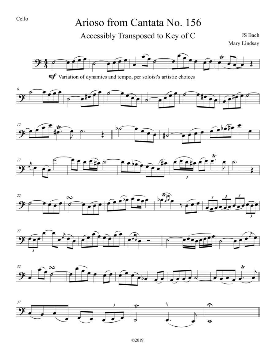 Arioso from Cantata No.156 Cello Solo