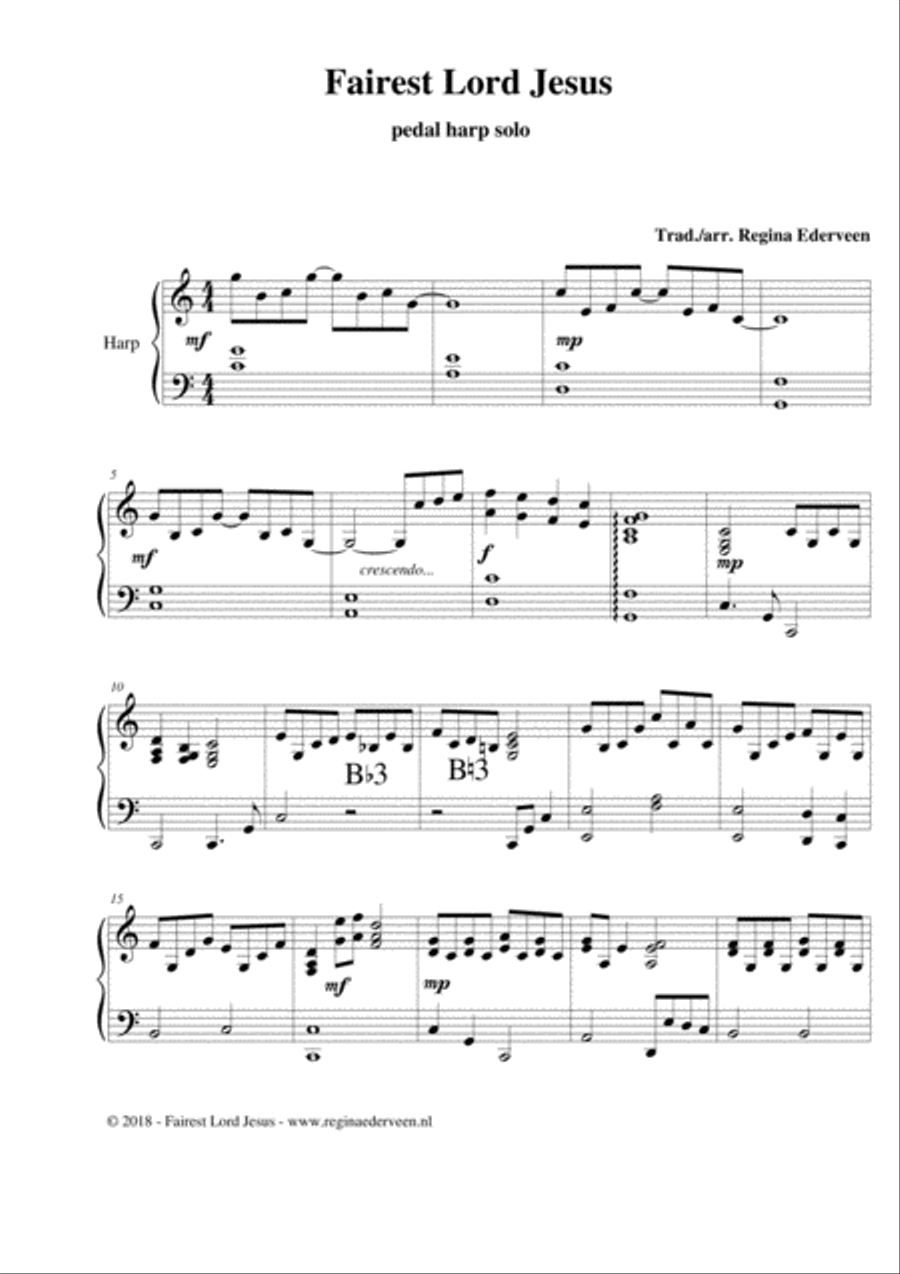 Fairest Lord Jesus - lever harp solo Celtic Harp scores gallery preview page 1