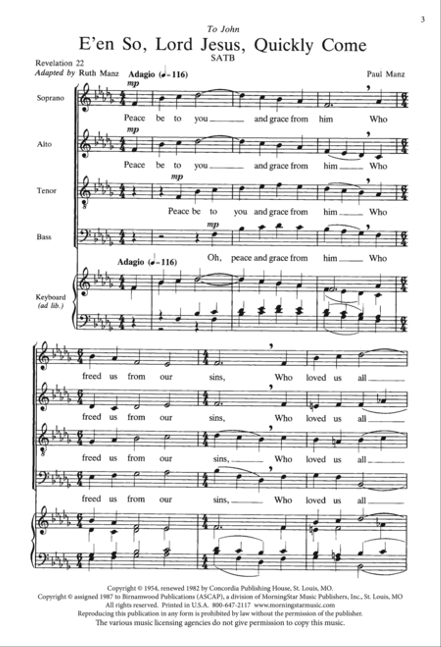 E'en So, Lord Jesus, Quickly Come 4-Part scores gallery preview page 3