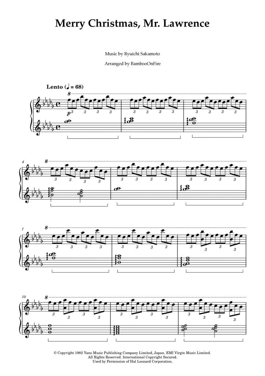Merry Christmas, Mr. Lawrence Piano Solo scores gallery preview page 1