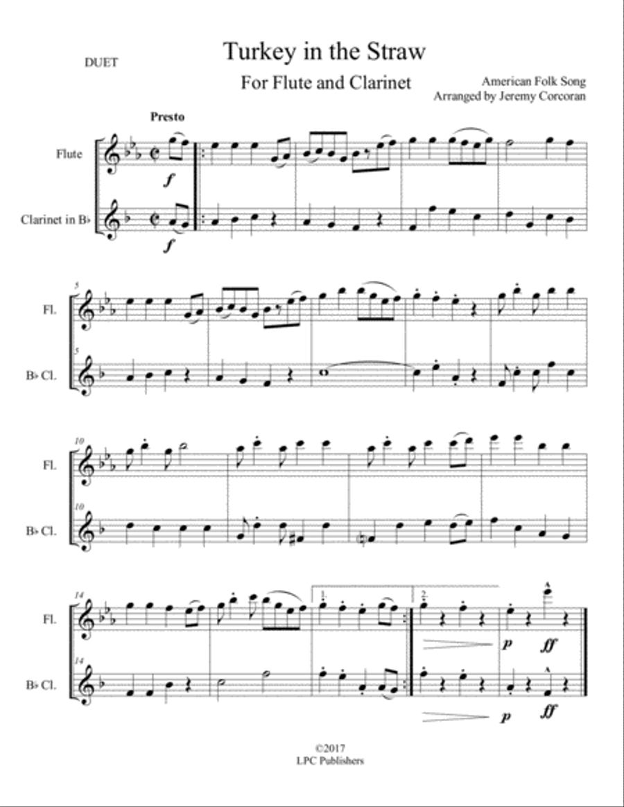 Turkey in the Straw For Flute and Clarinet Woodwind Duet scores gallery preview page 1