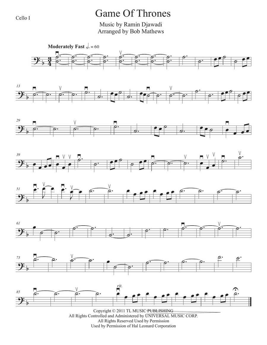Game Of Thrones Cello Solo scores gallery preview page 1