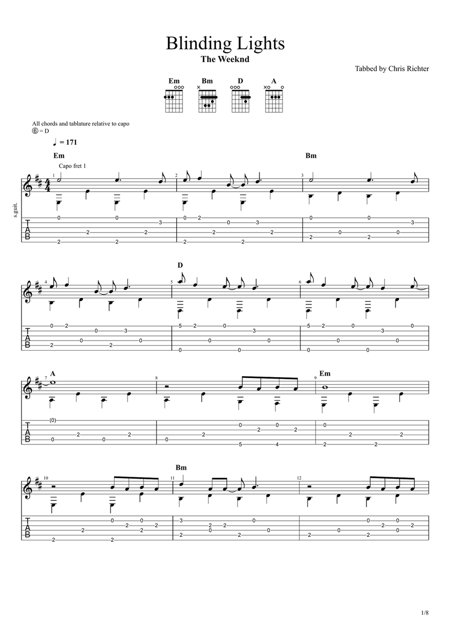 Blinding Lights Acoustic Guitar scores gallery preview page 1