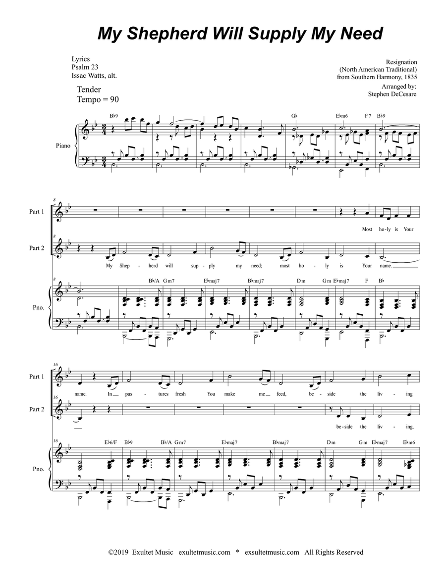 My Shepherd Will Supply My Need (for 2-part choir) 2-Part scores gallery preview page 2