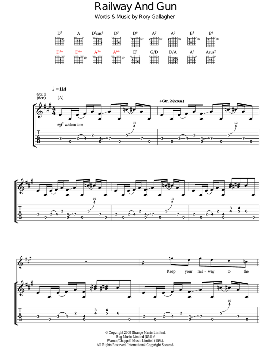 Railway And Gun Railway And Gun Guitar Tablature scores gallery preview page 1
