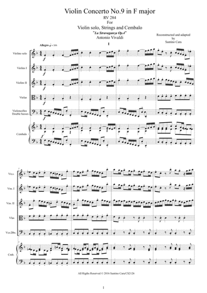 Vivaldi - Violin Concerto No.9 in F major Op.4 RV 284 for Violin solo, Strings and Cembalo image number null