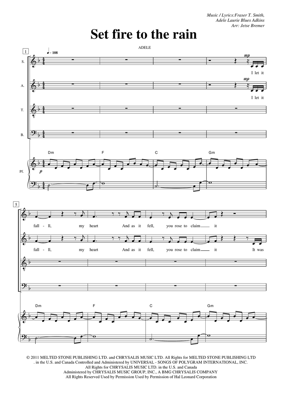 Set Fire To The Rain Set Fire To The Rain 4-Part scores gallery preview page 1