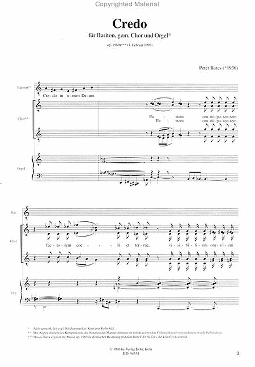 Credo für Bariton, gemischten Chor und Orgel op. 1969a (1996) (Ergänzung zur Messe op. 1969 ohne Credo)