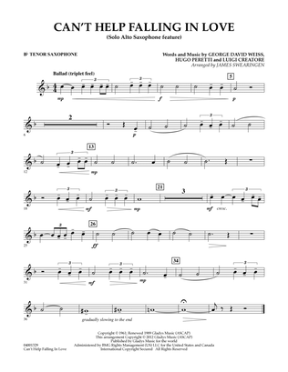 Can't Help Falling In Love (Solo Alto Saxophone Feature) - Bb Tenor Saxophone