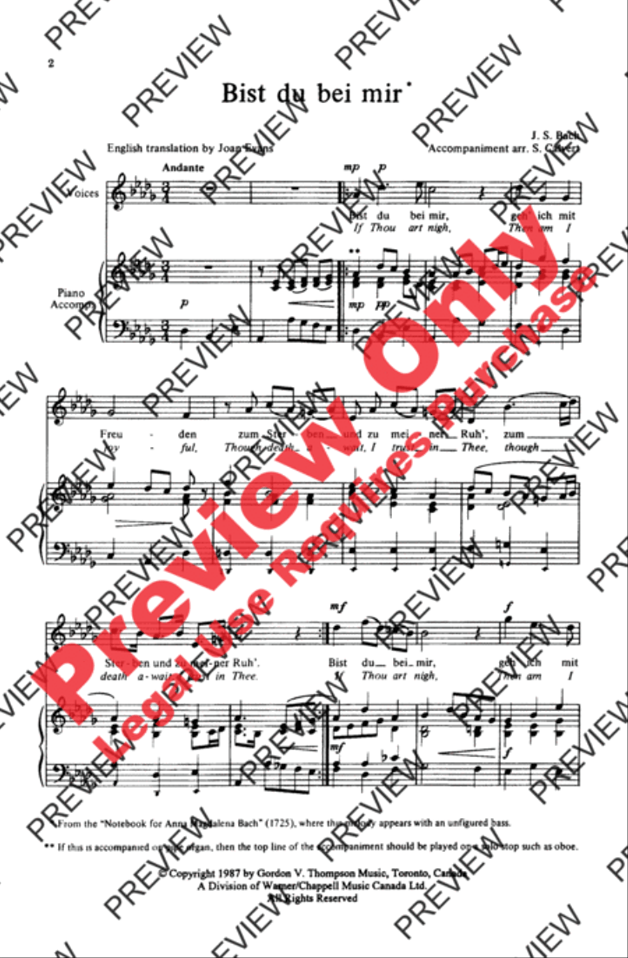 Bist du Bei Mir Unison Choir scores gallery preview page 2