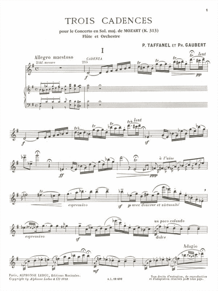 3 Cadences for Mozart's Flute Concerto in G Major