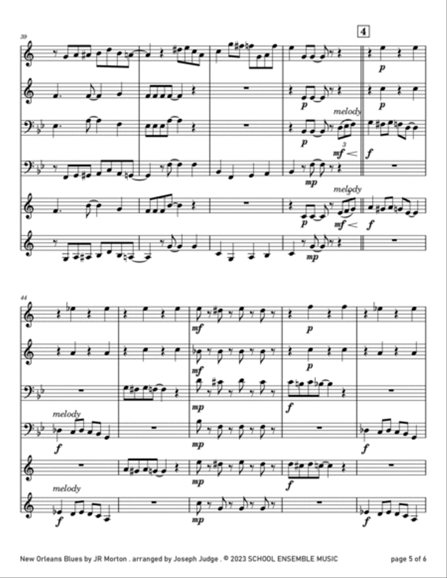 New Orleans Blues by JR Morton for Brass Quartet in Schools Brass Quartet scores gallery preview page 5