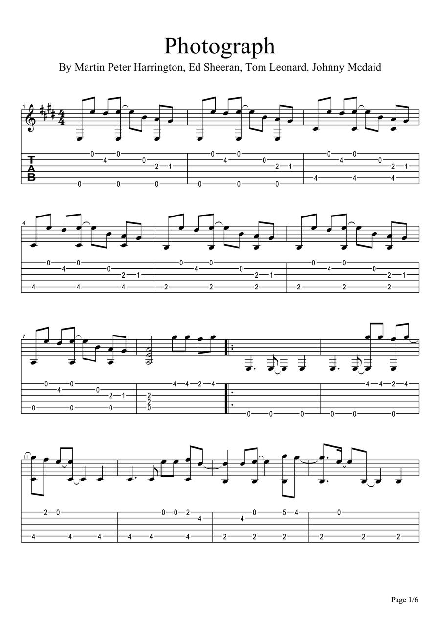 Photograph Photograph Acoustic Guitar scores gallery preview page 1