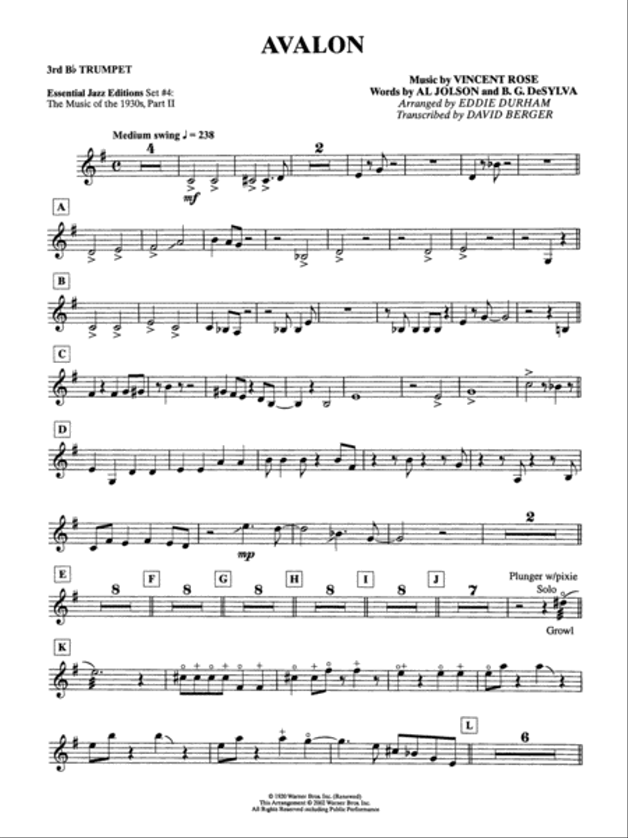 Avalon: 3rd B-flat Trumpet Jazz Ensemble scores gallery preview page 1