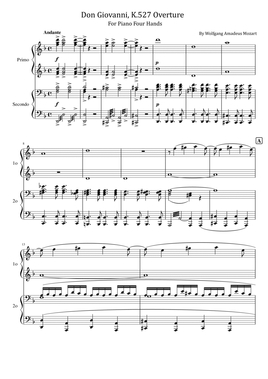 Mozart - Don Giovanni, K.527 Overture - For Piano Four Hands 1 Piano, 4-Hands scores gallery preview page 1
