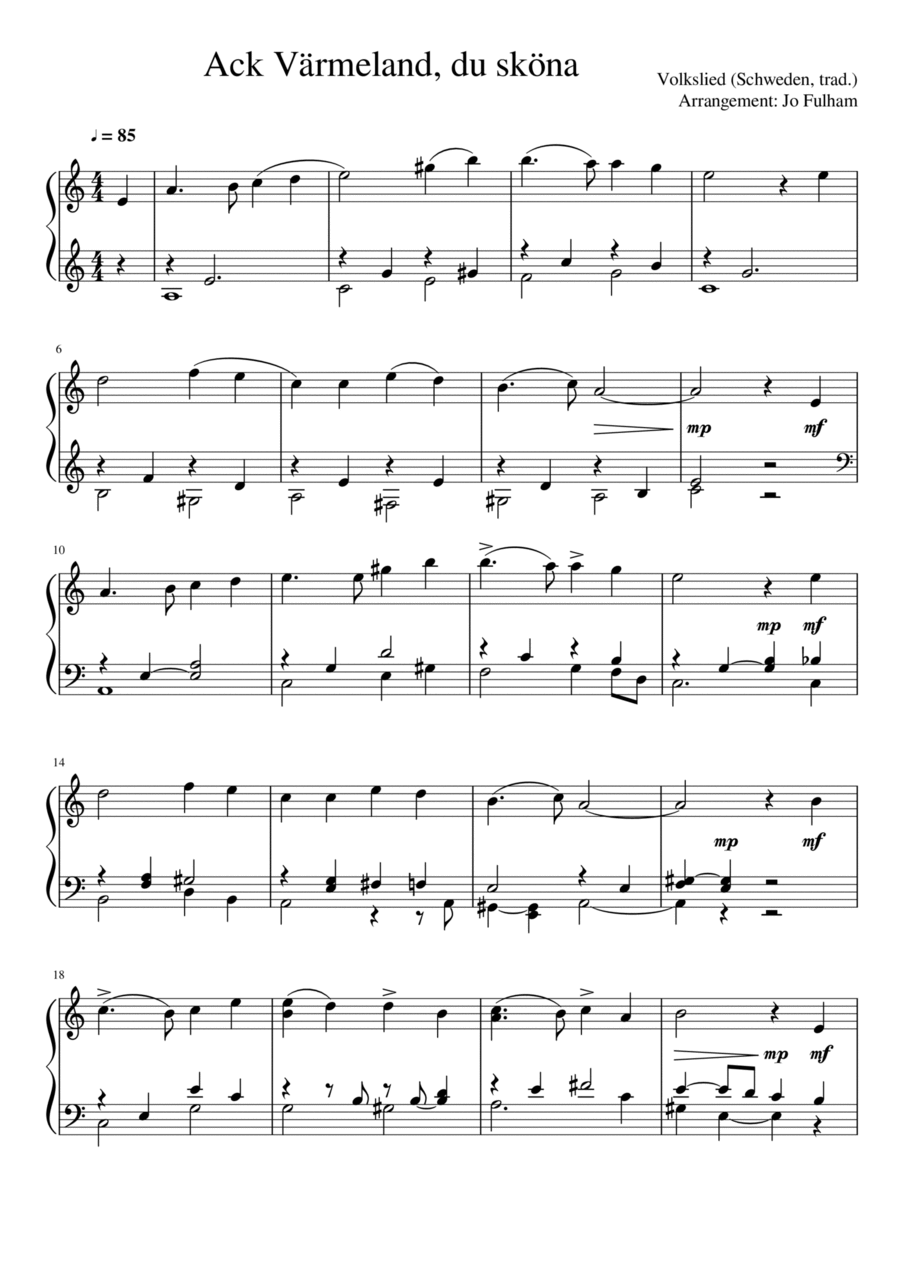 Ack Värmeland, du sköna Piano Solo scores gallery preview page 1
